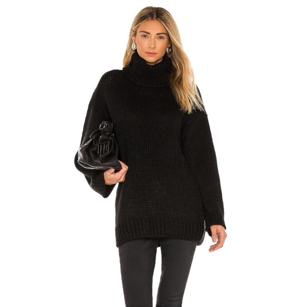 Lovers and Friends Manhattan Oversized Slouchy Knit Turtleneck Sweater Black ,M